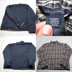 Tommy Hilfiger‎ Jacket Mens XL Blue Plaid Cotton Full Zip Reversible Casual